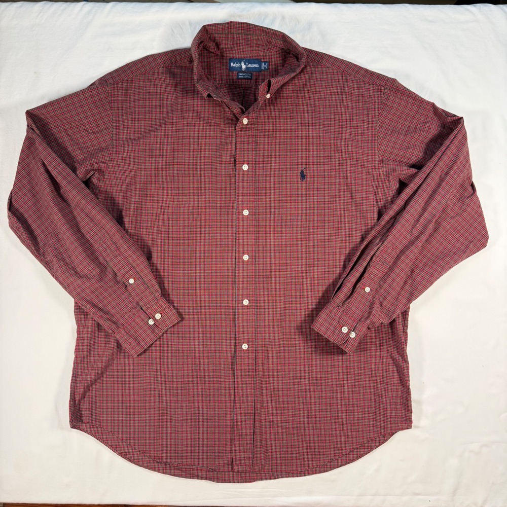 Ralph Lauren Yarmouth Mens 17 36/37 Red Plaid Cotton Button Down Shirt XL - Picture 1 of 9